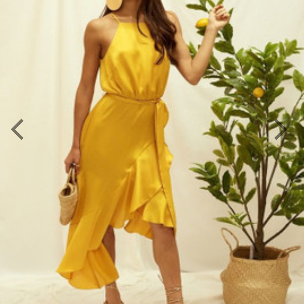 Silk Fred Ariana Yellow Satin Halter Frill